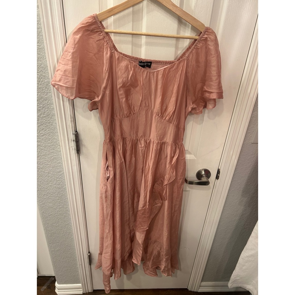 Scarlet Darkness Midi Dress Pink Smocked Ruffle Cottagecore Fairycore Boho